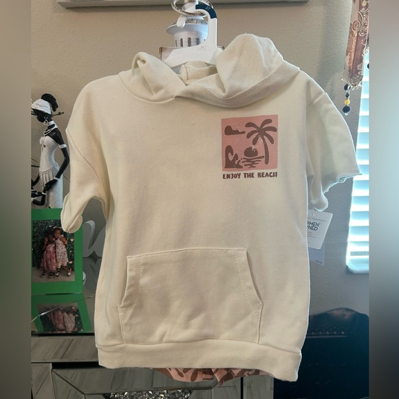 Cream Hoodie with Beach Graphic - Picture 1 of 3